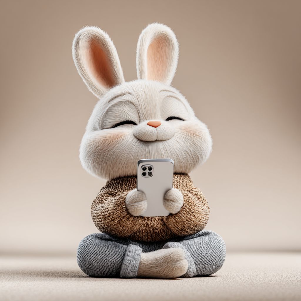 Cute bunny mascot using mobile phone for 85222 BET Casino app