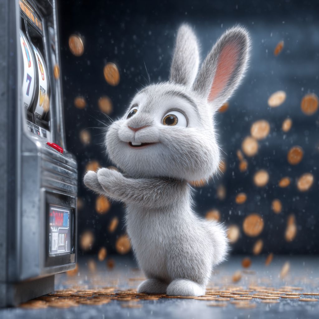 Bunny mascot playing slot machine at 85222 BET Casino