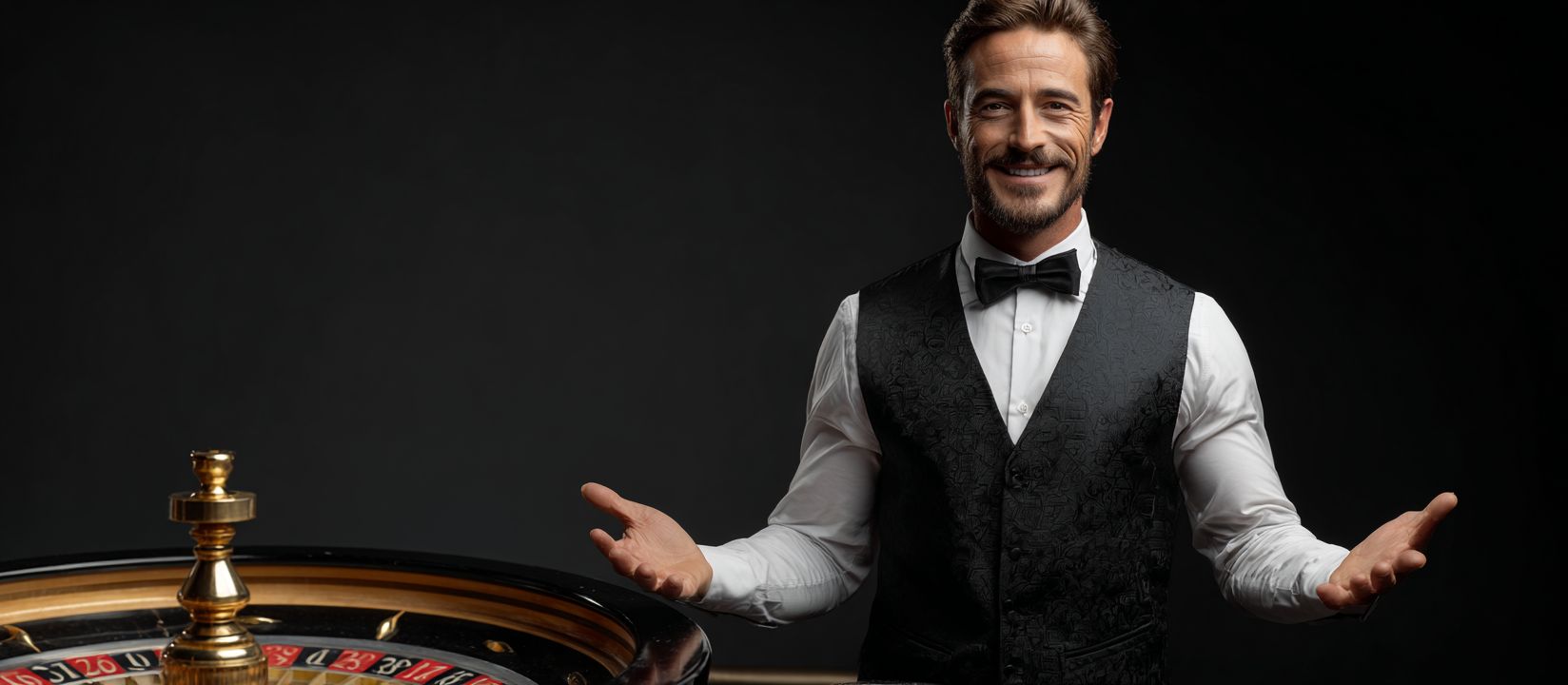 Roulette dealer welcoming players at 8522 BET Casino